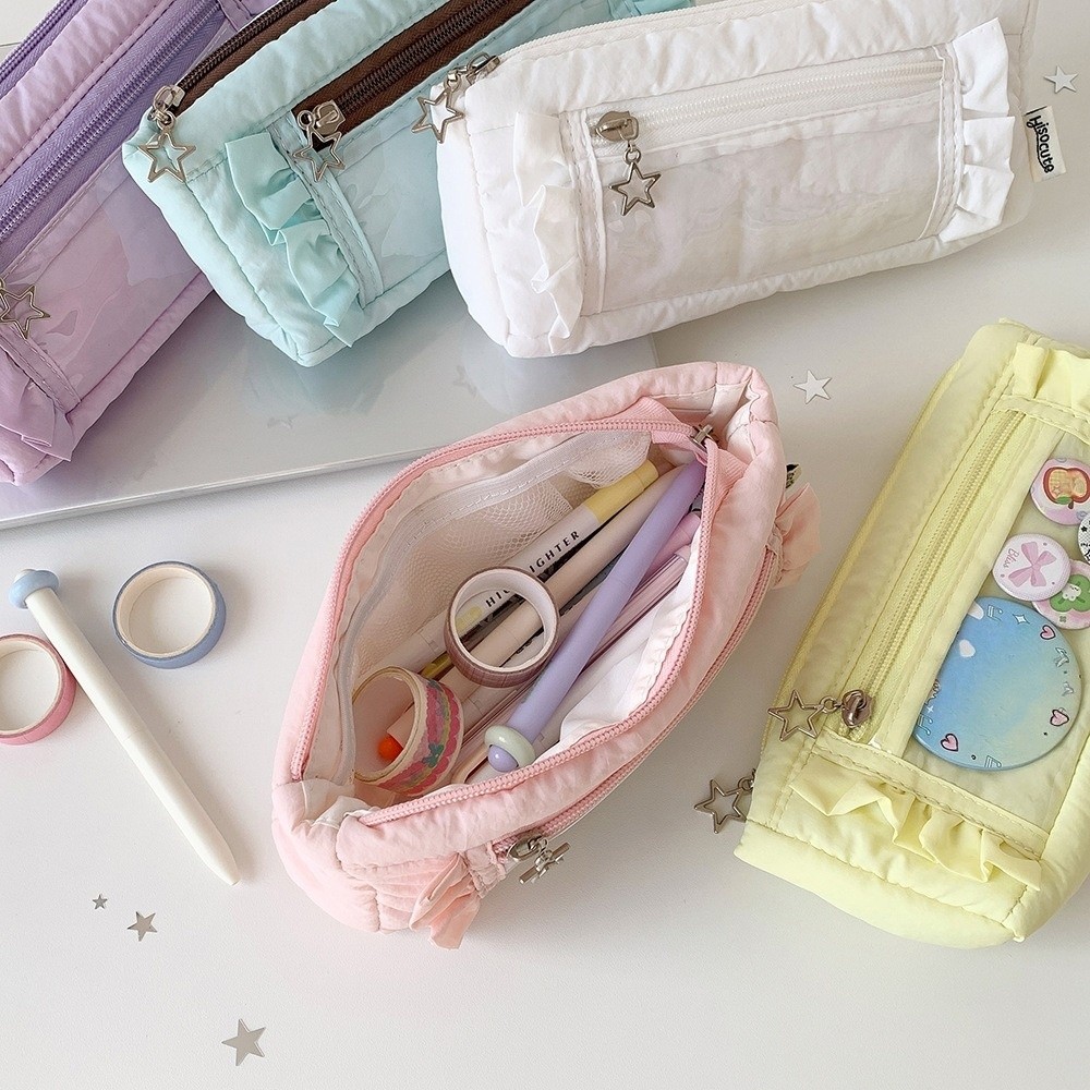 Aesthetic Large Pencil Case Pouch - Estuche de papelería coreano con borde